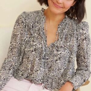 Free People Floral Print Blouse in Cream and Blue